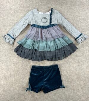 Evie's Closet Blue Christmas Ornament Tunic Dress Velvet Shorts Girls Size 6
